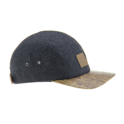 Бамбуковая PU шерсть для кемпинга бейсбольная шапка 5 панель Шляпка Snapback с кожаным логотипом